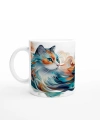 Renk Dalgaları Arasında Büyüleyici Kedi Temalı Baskılı Kupa Bardak