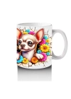 Renkli Çiçeklerle Süslenmiş Chihuahua Deseni - Baskılı kahve kupası