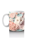 Renkli Çiçeklerle Süslenmiş Kedi Ailesi – Baskılı Kahve Kupası