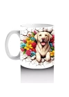 Renkli Çiçeklerle Süslenmiş Labrador Çifti Tasarımı - Baskılı kahve kupası