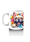 Renkli Çiçekli Fon Üzerinde Fransız Bulldog – Baskılı Kahve Kupası