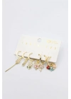 Renkli Taşlı Set Küpe - Altın