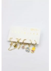 Renkli Taşlı Set Küpe - Altın