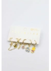 Renkli Taşlı Set Küpe - Altın