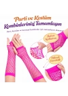 Retro Neon Fuşya File Parmaksız Eldiven 26 cm