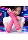 Retro Neon Fuşya File Parmaksız Eldiven 26 cm