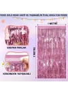 Rose Gold Renk Ekstra Metalize Parlak Saçaklı Arka Fon Perde İthal A Kalite 1x2 Metre