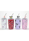 Sanrio Hello Kitty Ve Kuromi Figürlü Isı Muhafazalı Metal Pipetli Çelik Kupa