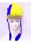 Sarı Lacivert Renk Tüylü Kızılderili Başlığı | Taraftar Başlığı