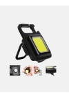 Şarjlı COB LED Anahtarlık Fener – 4 Modlu, Manyetik ve Katlanabilir Standlı