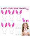 Şeker Pembesi Tavşan Sahne Seti 6'lı Set Taç Papyon Kuyruk