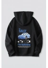 Sevgililer Günü Araba Temalı Baskılı Oversize Kapüşonlu Sweatshirt Hoodie - Siyah