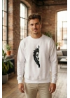 Sevgililer Günü Özel Bisiklet Yaka Aslan Baskılı Oversize Sweatshirt - Beyaz