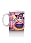 Sevimli Pembe Cadı Kız Figürlü Renkli Cadılar Bayramı Baskılı Kupa Bardak