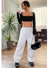 Kadın Siyah Uzun Kol Göğüs ve Sırt Dekolteli Crop Top Bluz