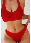 Kadın Kırmızı Desteksiz Seamless Tangalı İç Çamaşır Takımı