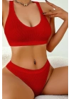 Kadın Kırmızı Desteksiz Seamless Tangalı İç Çamaşır Takımı