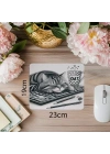Şirin Uyuyan Kedi Tasarımı – El Çizimi - 19x23 cm 2 mm Dikdörtgen İthal Baskılı Mouse Pad