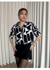 Siyah beyaz baskılı crop gömlek