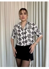 Siyah beyaz baskılı crop gömlek