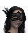 ® Siyah Dantel Tüllü Peçeli Parti Maskesi - Tüylü İnci Detaylı