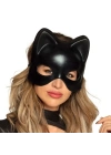 Siyah Deri Görünümlü Kedi Maskesi