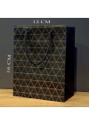 Siyah Geometrik Desenli Mini Boy Karton Hediye Çantası