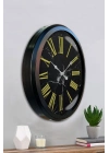 ® Siyah Mermer Desenli 52 Cm Metal Duvar Saati