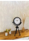 ® Siyah Metal Mini Tripod Farsça Masa Saati 45×26 cm