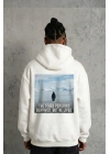 Siyah Oversize Hoodie - Sırt Baskılı Survivor Penguin Temalı, Felsefi Yazılı Kapüşonlu Sweatshirt - Beyaz