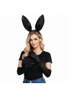 Siyah Parlak Tavşan Kulak Ve 40 Cm Parlak Siyah Eldiven Kostüm Seti