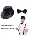 Siyah Payetli Şapka ve Papyon Seti – Parıltılı Yetişkin Kostüm Seti