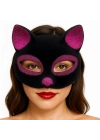 Siyah Renk Fuşya Simli Süet Kaplama Kedi Maskesi 18x14 Cm