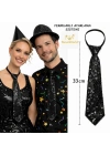 Siyah Renk Pul Payetli Işıltılı Parti Kravatı 33 cm