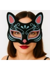 Siyah Renk Süet Kaplama Üzeri Mavi Kırmızı Simli Kedi Maskesi 17x14 Cm