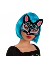 Siyah Renk Süet Kaplama Üzeri Mavi Kırmızı Simli Kedi Maskesi 17x14 Cm