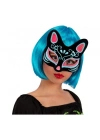 Siyah Süet Mavi Kırmızı Simli Kedi Maskesi