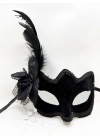 Siyah Süet Yandan Tüylü İncili Parti Maskesi