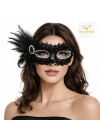 ® Siyah Taşlı Venedik Parti Maskesi – Tüylü Payetli