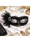 Siyah Taşlı Venedik Parti Maskesi – Tüylü Payetli