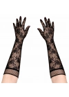 Siyah Uzun Gül Desenli Dantel Kadın Eldiveni
