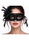 Siyah Venedik Parti Maskesi – Çiçekli Tüylü Payetli