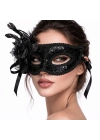 Siyah Venedik Parti Maskesi – Çiçekli Tüylü Payetli