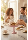 Soft Pembe Akrilik Ayaklı Kurabiyelik & Kapaklı Sunum Standı - 2 Parça