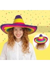 Sombrero Meksika Şapkası Renkli Örme Hasır Çocuk Boy