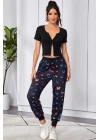 Kadın Siyah Çift Fermuarlı Yarım Kol Crop Top Bluz