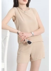 Şortlu Ayrobin takım bej