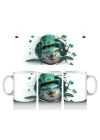 St. Patrick Şapkalı Neşeli Yunus – 3D Duvar Kırığı Temalı Kupa