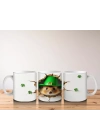 St. Patrick’s Şapkalı Sevimli Kirpi Tasarımı - Baskılı kahve kupası
