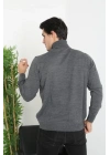 Tam Boğazlı Balıkçı Yaka Dokuma Triko - Füme -